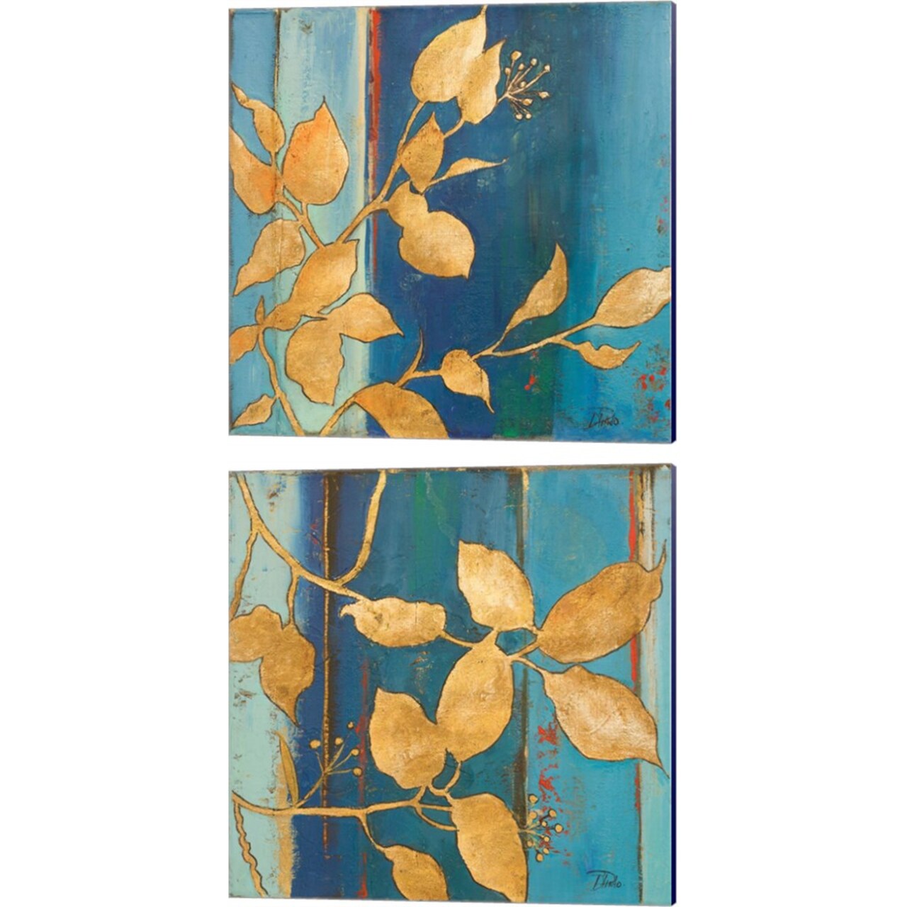 Golden Blue by Patricia Pinto 14" x 14" Canvas Wall Art (Set of 2)